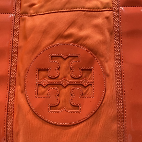 TORY BURCH Orange Nylon/ Patent Leather Tote - Picture 2 of 14